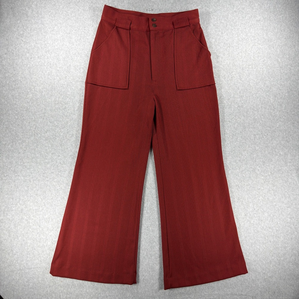 Free People Rust Red Herringbone Wide Leg High Rise Patch Pocket Pants Size 8